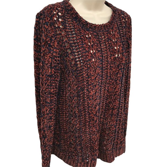 Soft Surroundings Womens Long Sleeves Open Knit Brown Navy Pullover Sweater Sz S - Picture 3 of 7